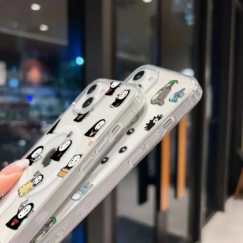 Магнитный чехол для телефона Magsafe с рисунком кота T-TotoroS iPhone 16 15 14 13 12 11 8 7 Plus Pro Max X XR