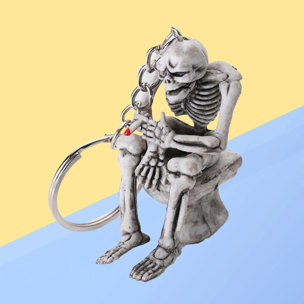 

Cool Toilet Keychain Creative Skeleton Sitting on The Toilet Keyring Keychain Purse Pendant Accessories