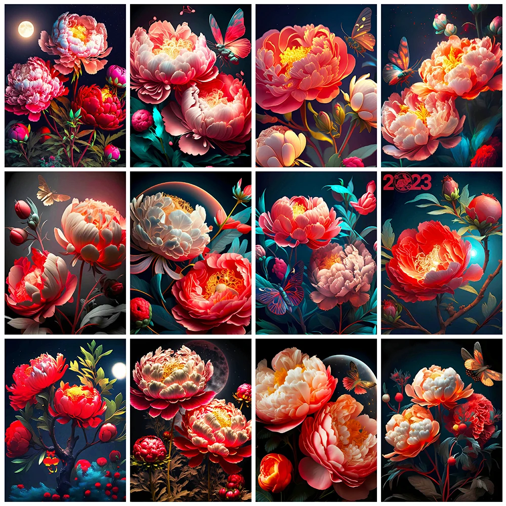 5D Алмазная мозаика «сделай сам», пион, красная картина, бриллиантовая вышивка, цветок, полные круглые наборы, картина, настенное искусство, домашний декор