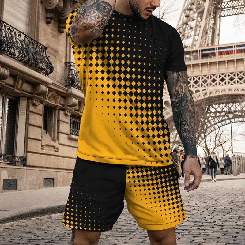 Summer Men T Shirt Set Fashion Gentleman Short Sleeve Tshirts Shorts Oversized Clothes Casual Streetwear Beach Shorts Hawaii