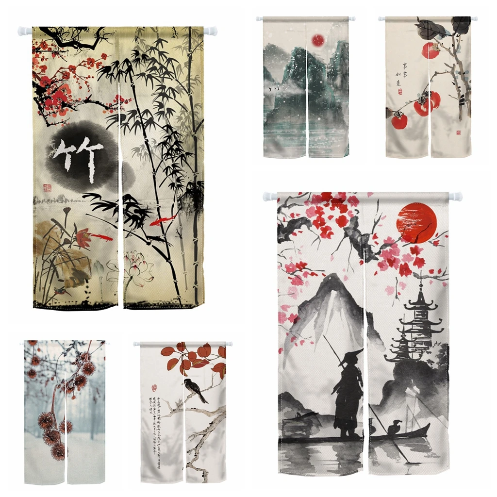 

Chinese Traditional Ink Painting Door Curtain Wall Hanging Mountain Hang Curtain Japanese Noren Bedroom Partition Kitchen Door
