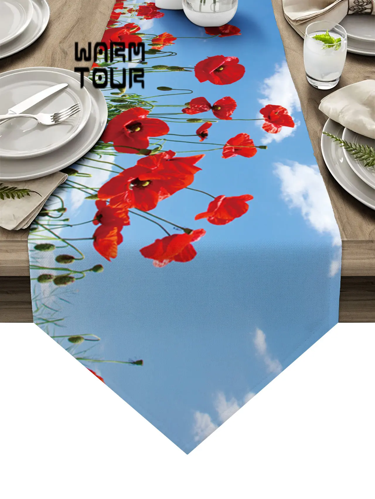 

Скатерть с изображением мака, цветов, неба, облаков