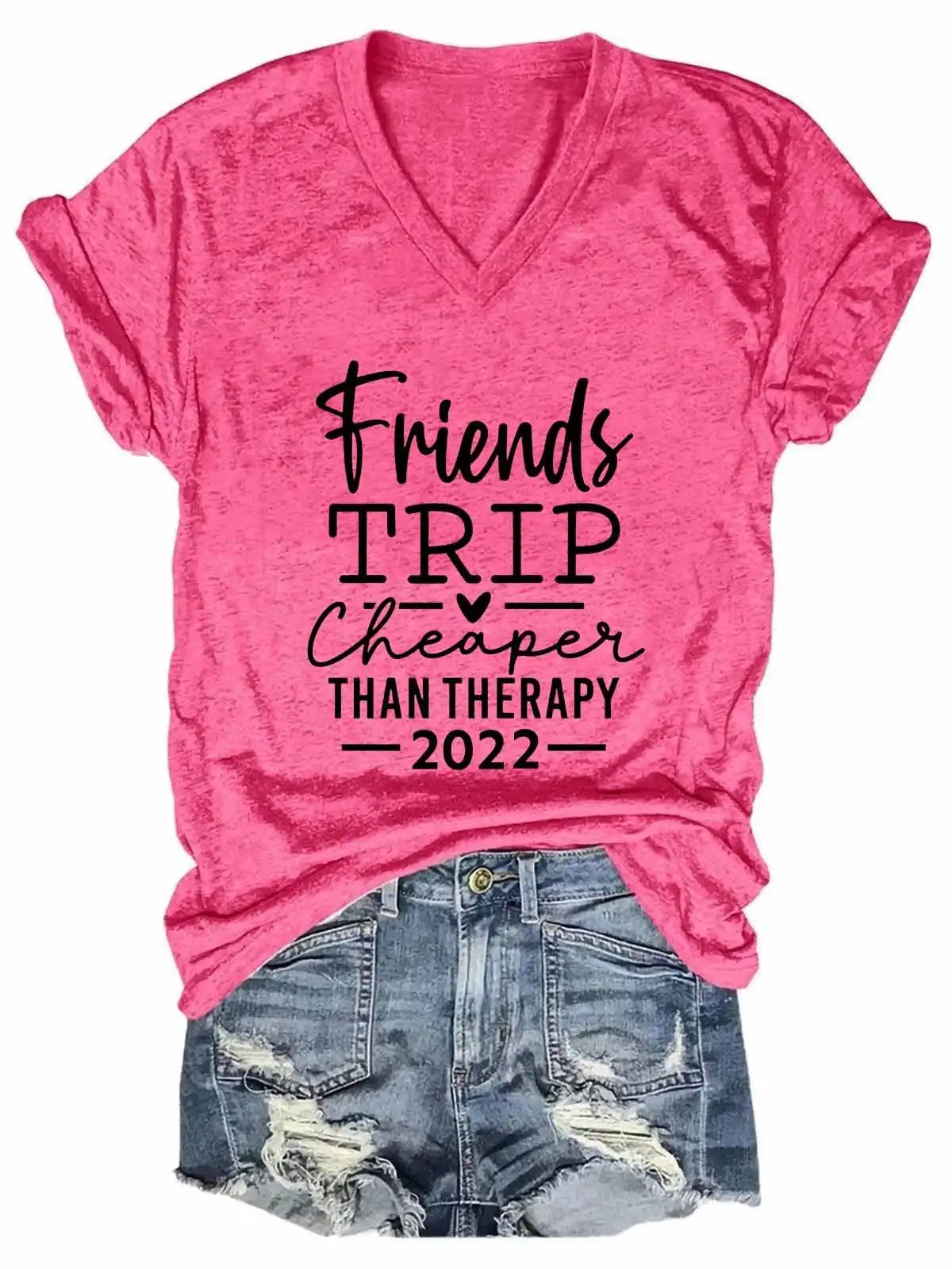 Lovessales Womens Travel,Friends Trip V-Neck Short Sleeve 100% Cotton T-shirt