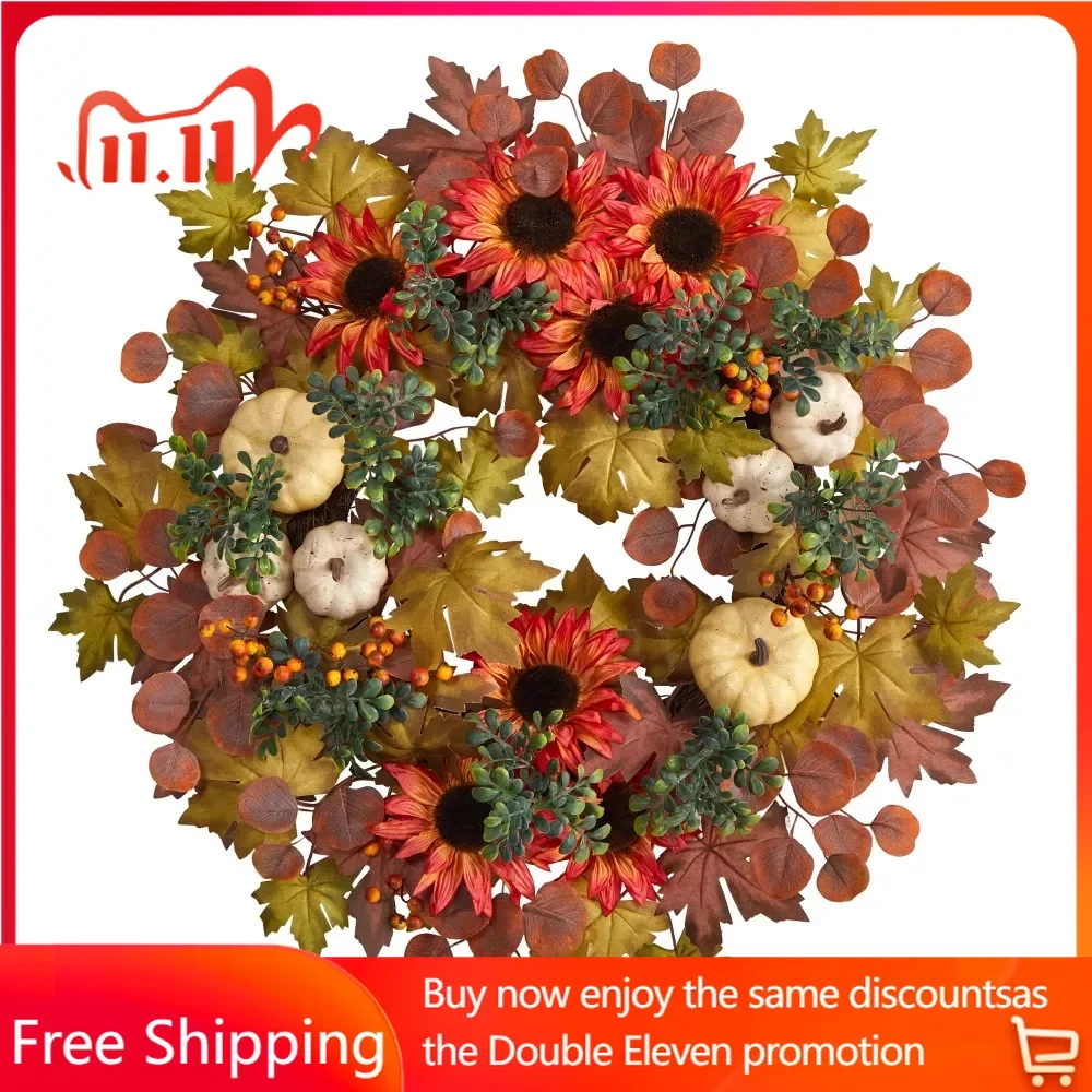 

Украшения на День Благодарения Бесплатная доставка с подсолнухом (разноцветный), пластиковый, День благодарения, Осенняя листва, искусственный венок, праздничный