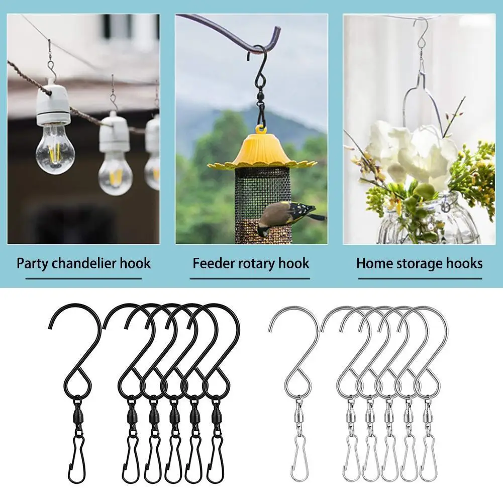 

10pcs Rotating Wind Chime Hook Stainless Steel Rotary Bearing Hook Swivel Hooks Clips For Hanging Wind Spinners S Hooks O2L4