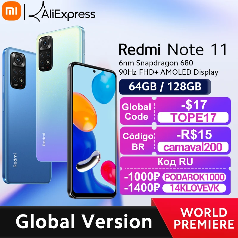  Xiaomi Redmi Note 11, Восьмиядерный процессор Snapdragon 680, 33 Вт, быстрая зарядка, 4 камеры 50 МП 