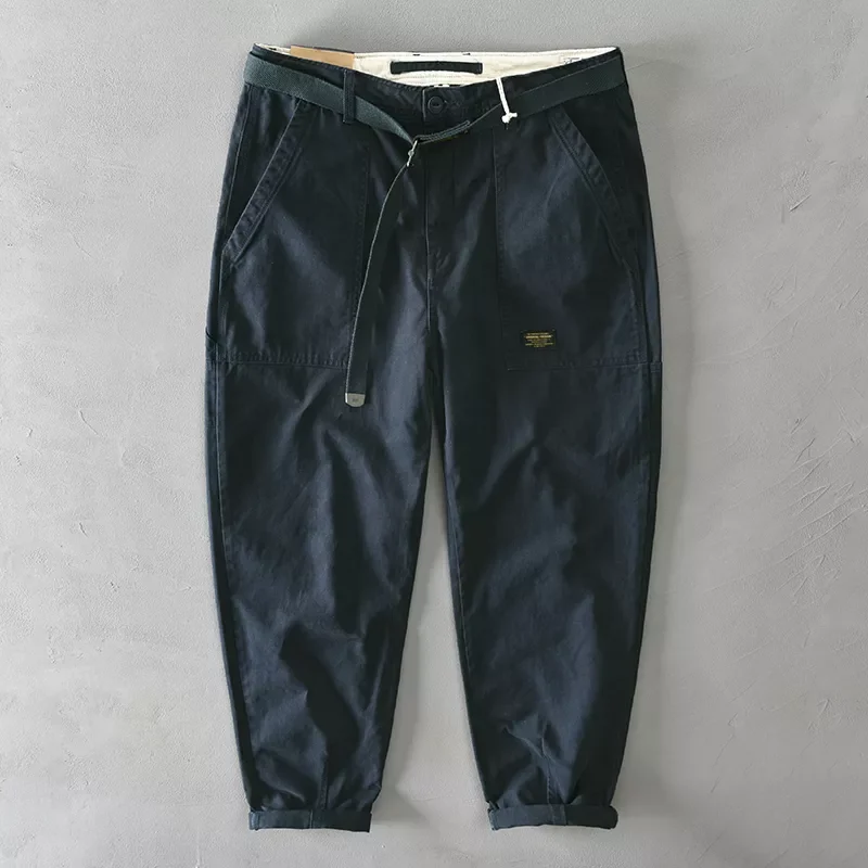 

Cotton Solid Color Men Pants Korean Style Male 2021 Casual Belt Mid Waist High Quality Pencil Trouser Men‘s Cargo Pants