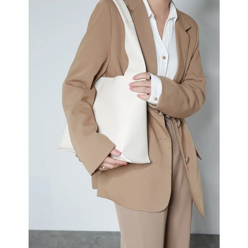 Casual Tote Bags Women Synthetic Leather Large Capacity Commuter Shopping Bag Sewing Shoulder Leisure Bag L137