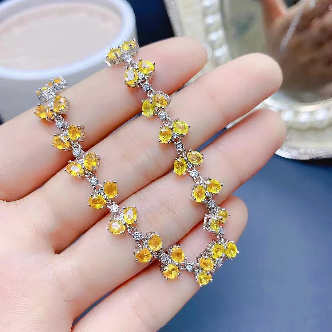 

FS Natural Yellow Sapphire S925 Sterling Silver Fancy Bracelet Fine Fashion Charm Weddings Women’s Gift Jewelry MeiBaPJ