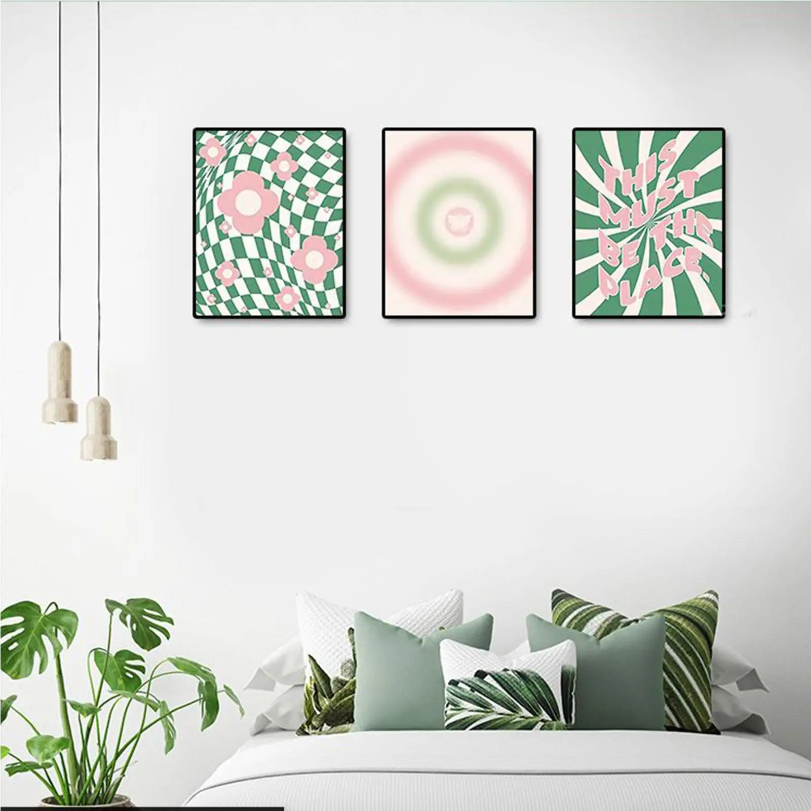 

Danish Pastel Room Decor | 9 Pieces Green And Pink Wall Decor | Abstract Home Wall Art Decorations F