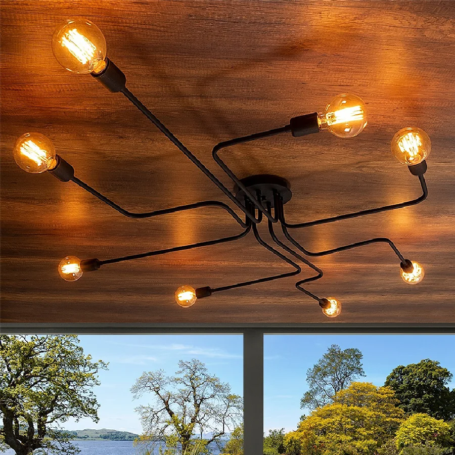 

Светодиодный потолочный светильник в скандинавском стиле ретро из кованого железа с несколькими стержнями s E27, люстры для гостиной, лампы, ...