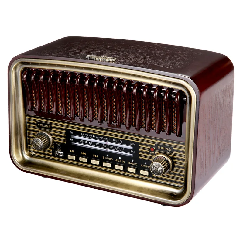 

European-Style Desktop Radio Retro Bluetooth Audio Wooden Dual Speaker Stereo FM FM
