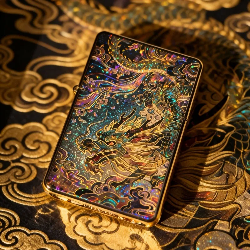 Фото Горячая новинка: Двусторонняя позолоченная зажигалка с изображением Шэньлун, ретро-дизайн, креативная, ультратонкая, для керосина, элитный подарок-гаджет для мужчин №1