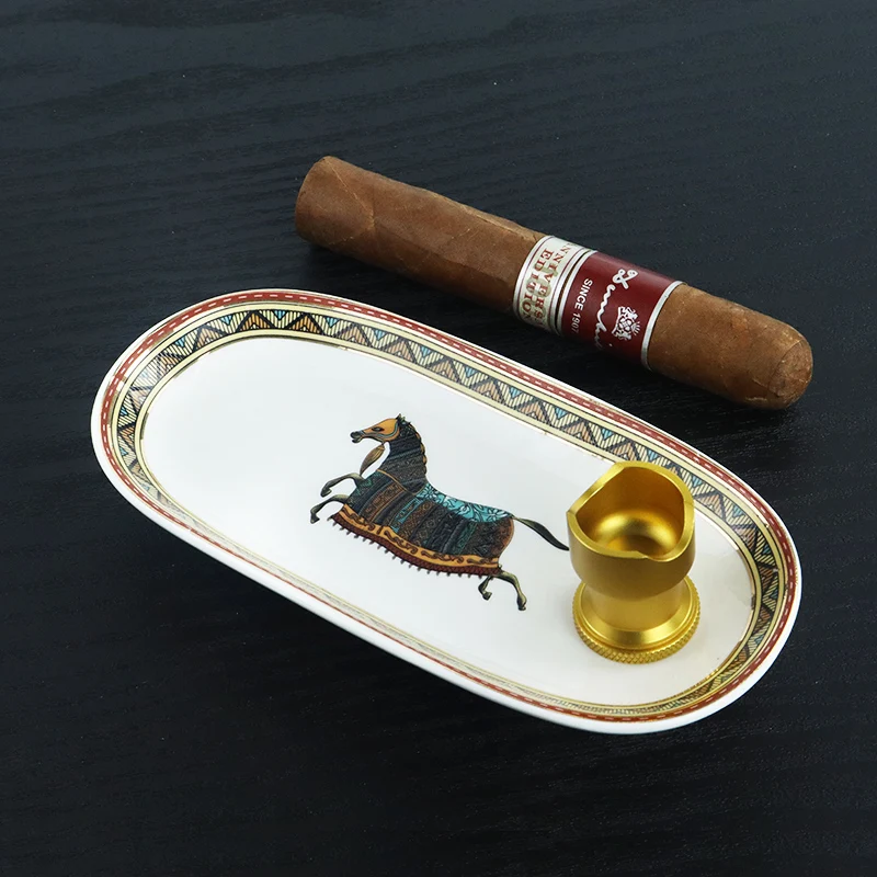 

Personality Horse Pattern Cigar Accessories Ceramic Cigar Ashtray With Stand Single Cigars Ash Tray Tobacco Cigarette Ashtrays