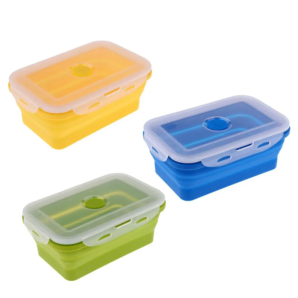 

3x Silicone Folding Collapsible Bento Box Stackable Food Storage Container