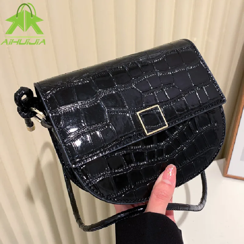 

Fashion Women Crossbody Bag Luxury Crocodile Semicircle Saddle Bags Soft Pu Leather Shoulder Bags For Ladies Handbags Designer