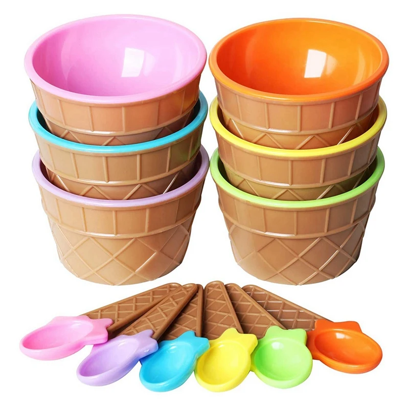 

18Pcs Ice Cream Bowl Set Different Color Ice Cream Spoon Bowl Tableware Set Creative Children Cartoon Bowl