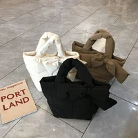women shoulder bag 2022 female shopper purse fashion casual handbag autumn and winter solid color space cotton bow crossbody bag