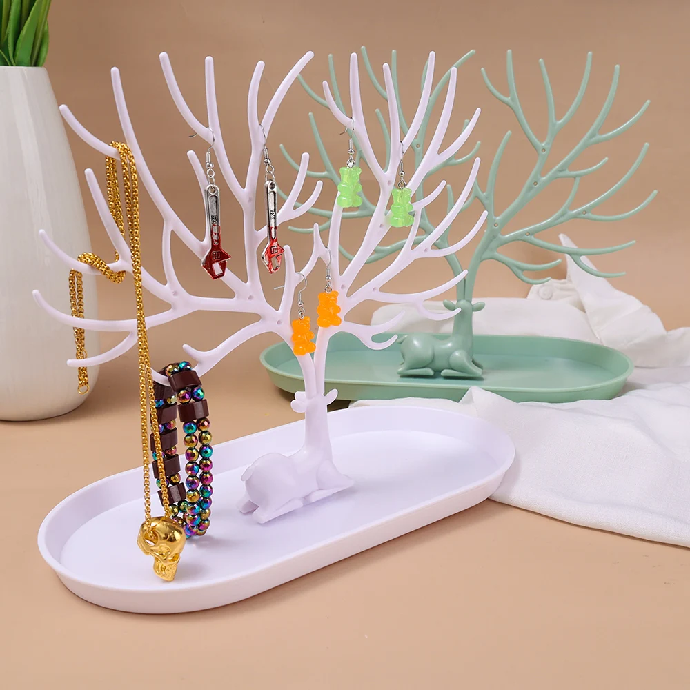 

Черные, белые, розовые, красные серьги с оленем, ожерелье, кольцо, искусственные Чехлы и подставка для демонстрации, поднос, дерево для хране...