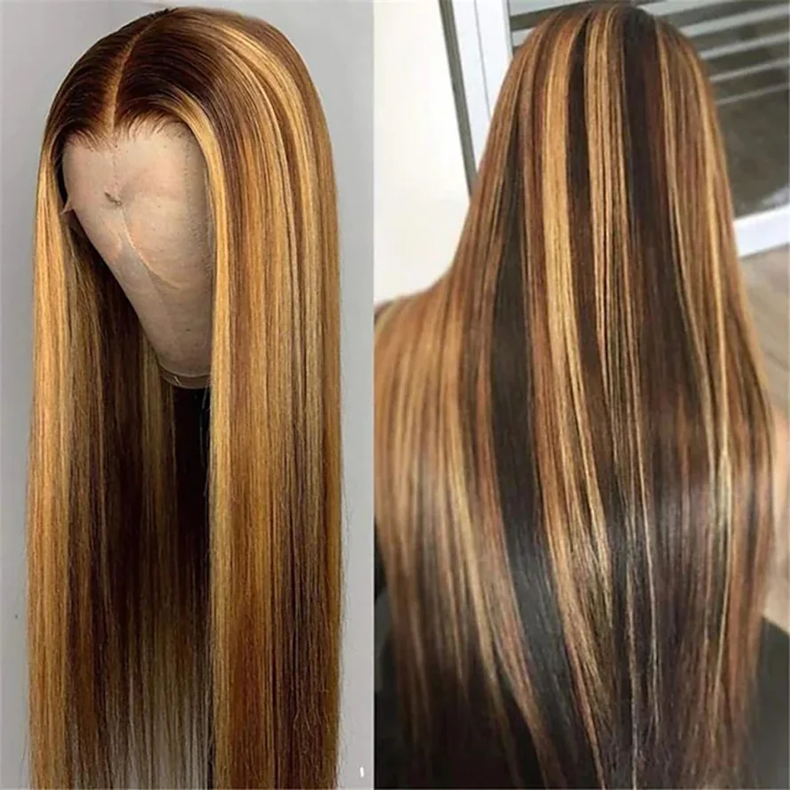 

Highlight 13x4 Lace Front Human Hair straight Wigs With Baby Hair for Women Pre Plucked Ombre Honey Blonde Brazilian Hair