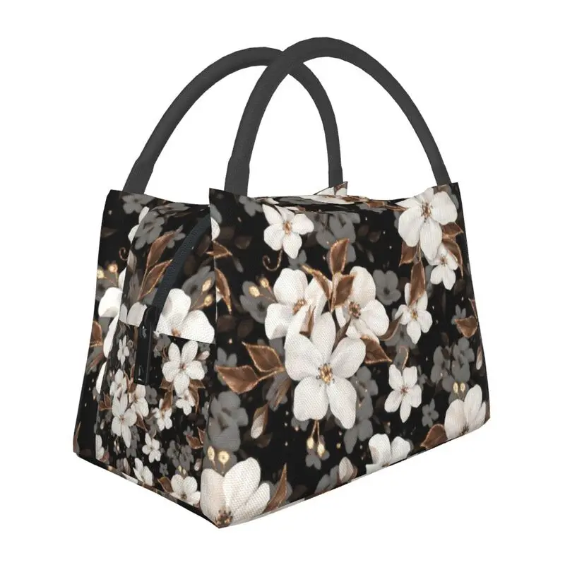

Flowers Insulated Lunch Bags for Outdoor Picnic Floral Pattern Portable Thermal Cooler Lunch Box Women