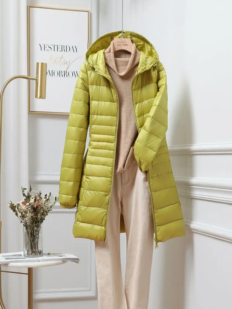 New Women Ultralight Long Down Jacket White Duck Down Hooded Jackets Long Sleeve Warm Coat Parka Female Portable Outwear