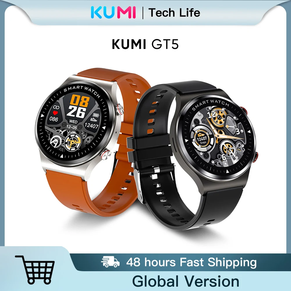 

Смарт-часы KUMI GT5 мужские с поддержкой Bluetooth, пульсометром и тонометром