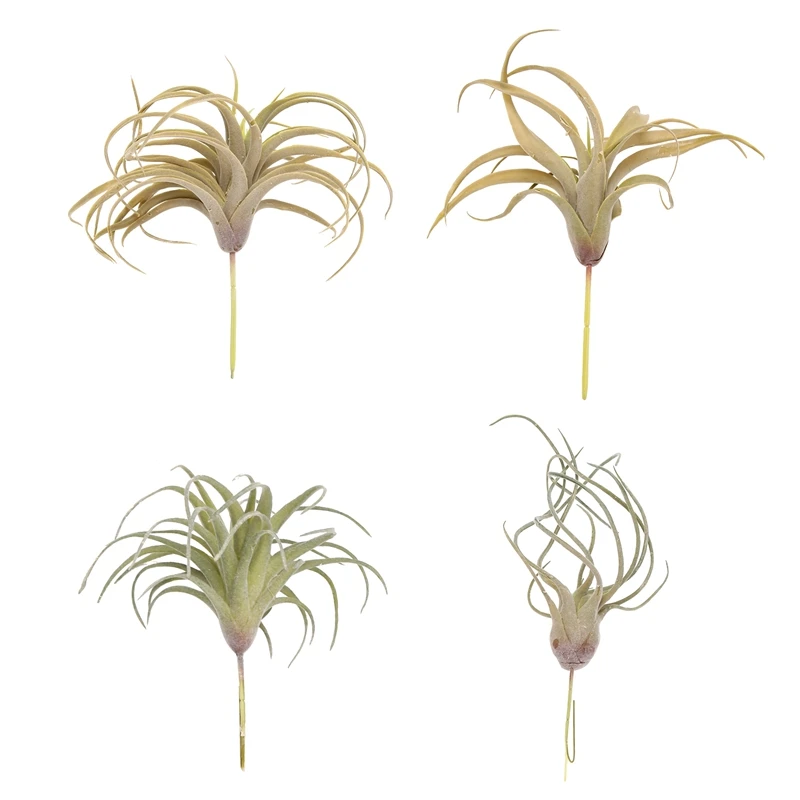 

4Pack Artificial Pineapple Grass Air Plants Fake Flowers Faux Flocking Tillandsia Bromeliads Home Garden Decor