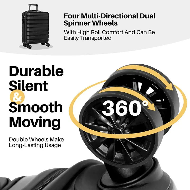 Suitcase AnyZip PC ABS Hardside Lightweight Luggage with 4  Wheels TSA Lock Carry On 20 Inch USB Black