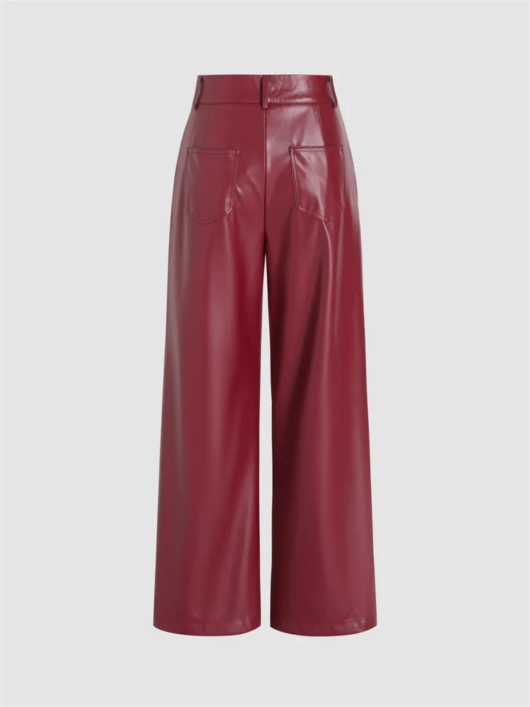 Женские прямые брюки из матовой кожи с высокой талией повседневные свободные