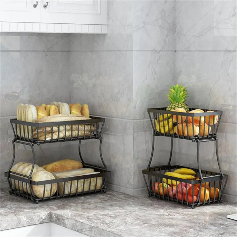 

Прочный стеллаж для хранения фруктов, 1 шт., двухуровневый дизайн, стеллаж для фруктов, вместительный съемный удобный стеллаж для фруктов