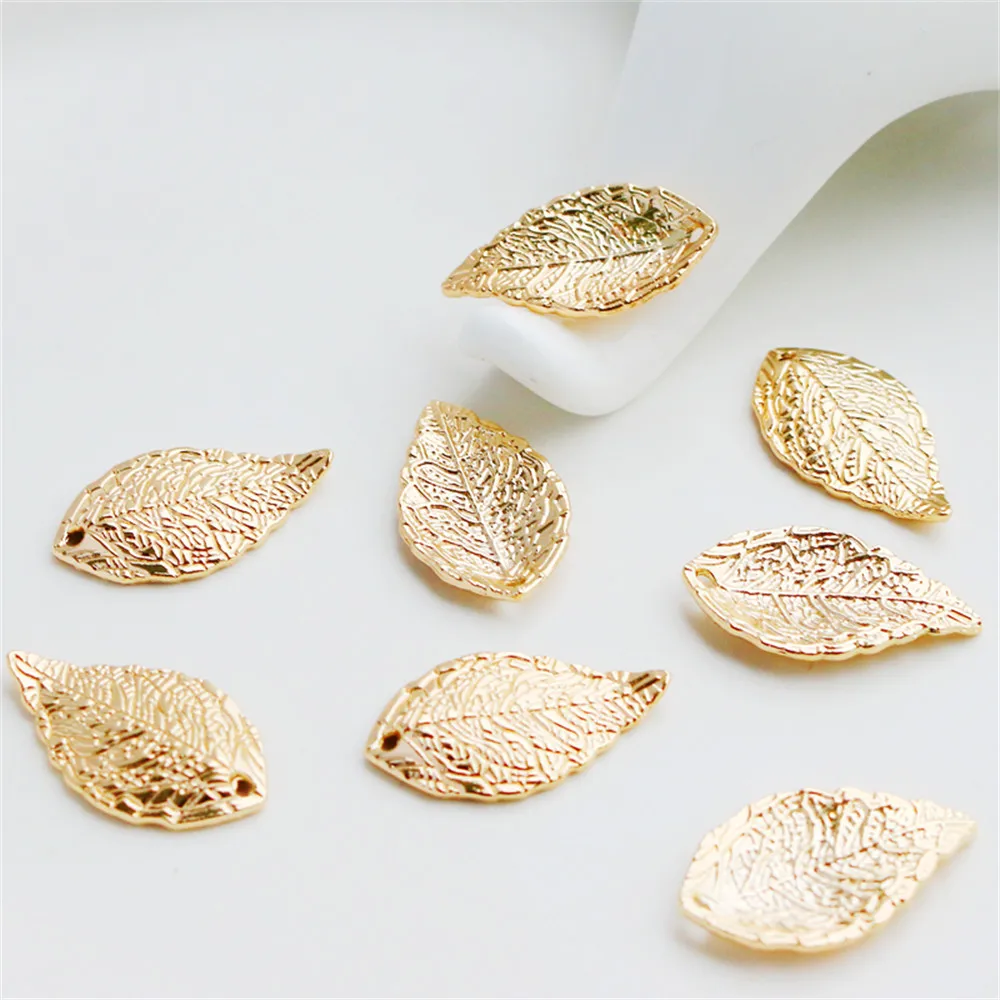 

14k cast copper covered gold plating thick gold leaf pendant 15*26mm handmade diy charm pendant earrings chain