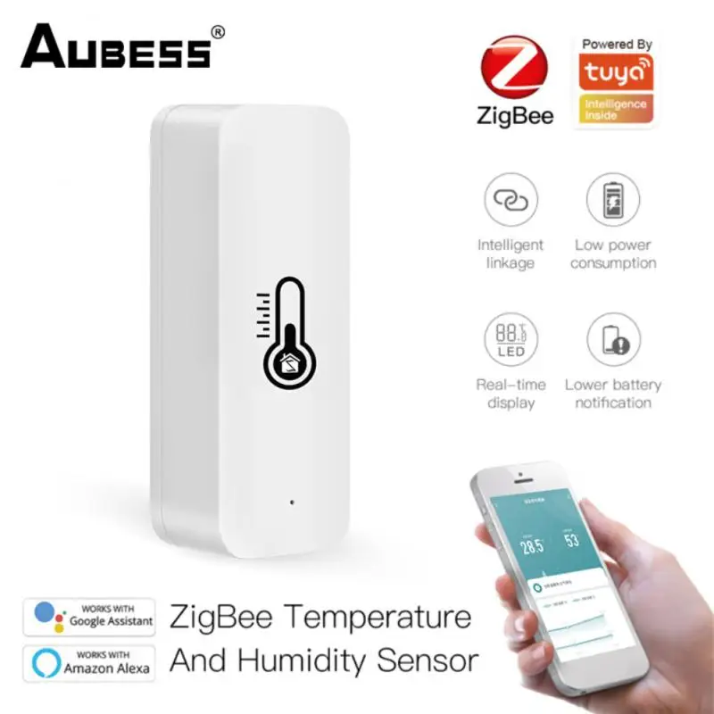 

AUBESS Tuya Smart ZigBee 3.0 Smart Temperature And Humidity Sensor Monitoring Reminder Works Alexa Google Home Smart Life App