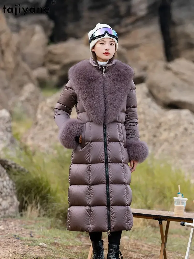 Tajiyane 95% белый утиный пух куртки для женщин 2023 роскошный Лисий меховой воротник