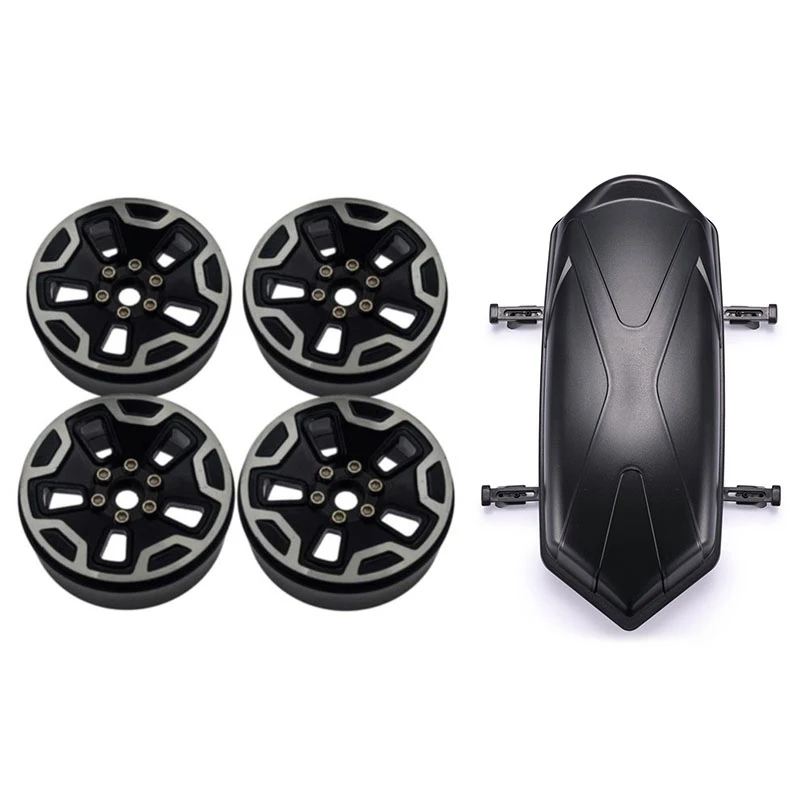 

4 Pcs 1/10 RC Rock Crawlers Wheel Hub 2.2-Inch Beadlock Wheel Rims Accessory With Roof Trunk Luggage With Fixing Rail