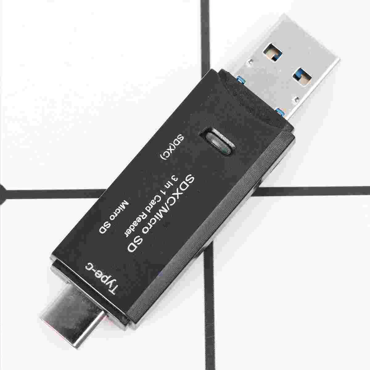 

3 In 1 USB Type-C Micro USB Reader USB20 Universal TF SD Memory OTG Reader for Phone (Black)
