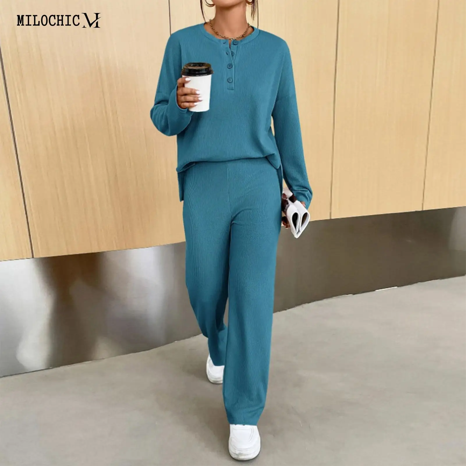

New Homewear Long Sleeve Homewear Set Leisure Women Sleepwear 2Pcs Nightwear for Women Nightwear Long Loose Waist Pant