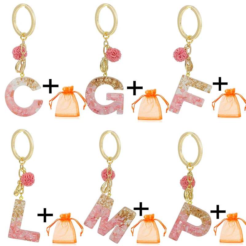

Fashion Pink Resin English Alphabet Charms Keychains For Women Bag Pendant Jewelry Trinket Men's Car Key Ring Key Chain Gift