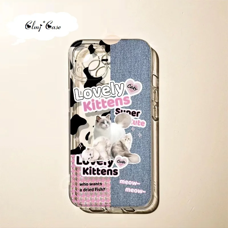 

Clmj INS Cute Cat Kitten Phone Case For iPhone 11 12 Mini 7 Plus 8 13 14 Pro XR X XS Max Se 2020 Soft Silicone Protective Cover
