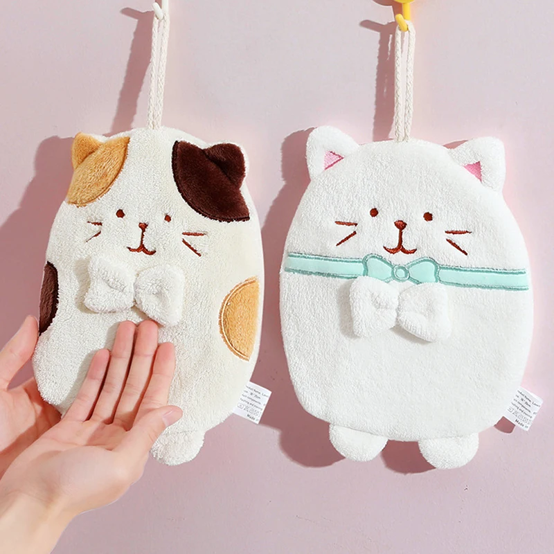 

Cute Cat Hand Towels Kitchen Bathroom Super Absorbent Microfiber Towel High-efficiency Tableware Cleaning Towel