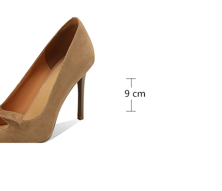 Женские замшевые туфли-лодочки открытые туфли на тонком высоком каблуке с бантом