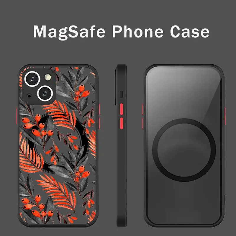 

Leaves Fruit Phone Case For iPhone 13 12 Mini Pro Max Matte transparent Super Magnetic MagSafe Cover
