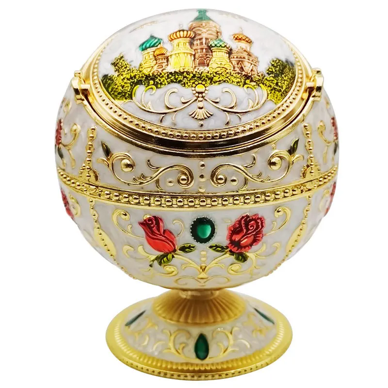 new windproof ash tray vintage zinc alloy flower pattern globe cigarette ashtray lid tabletop portable home decor ashtrays free global shipping