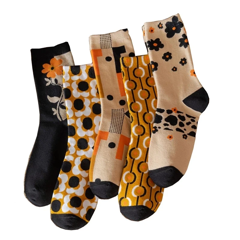 5 Pair Heart Socks Women Female Cartoon Print Cotton Socks Korean Style Women Fashion High Quality Brand Sokken Girl Leg Warmers