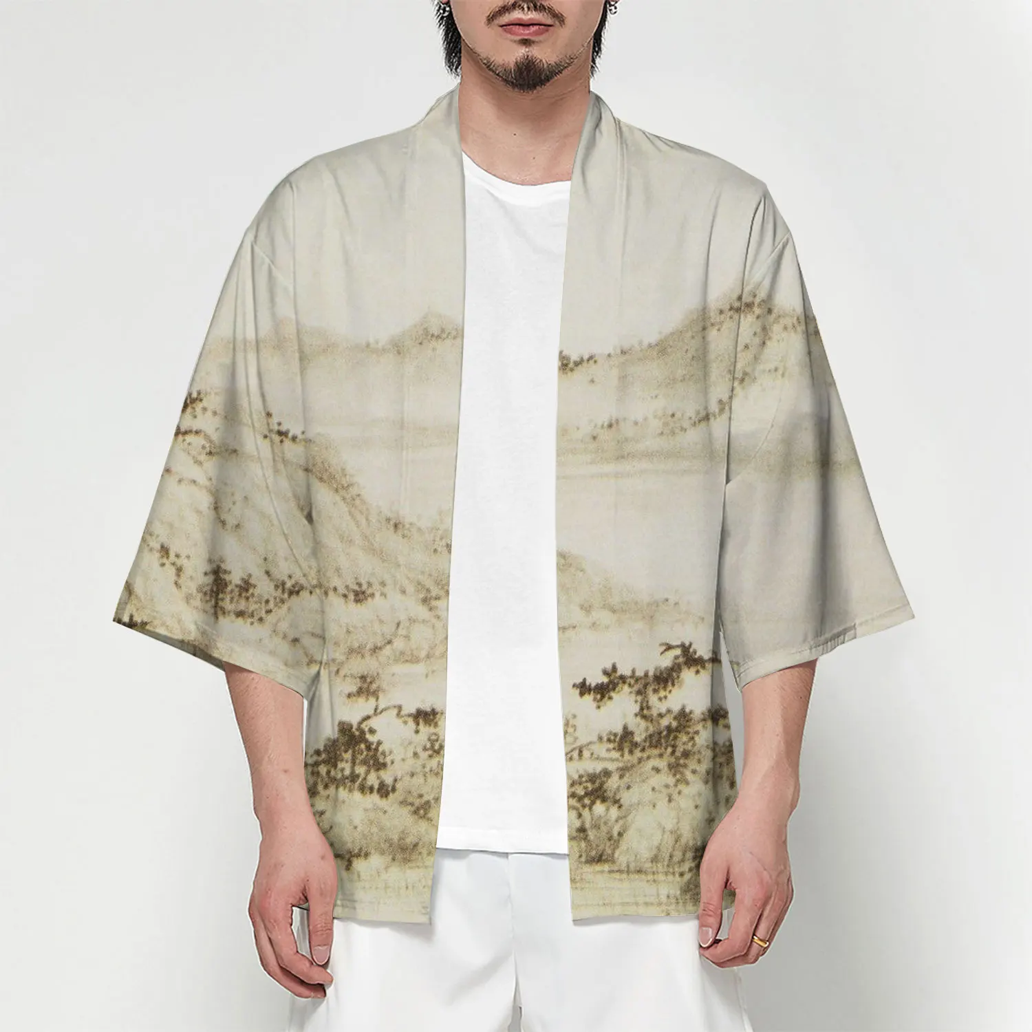 

Kimono Chinese Landscape Painting Tao Dress Loose Version Leisure Bathing Suit High Quality Large Type Clothing Men'S Kimono Top