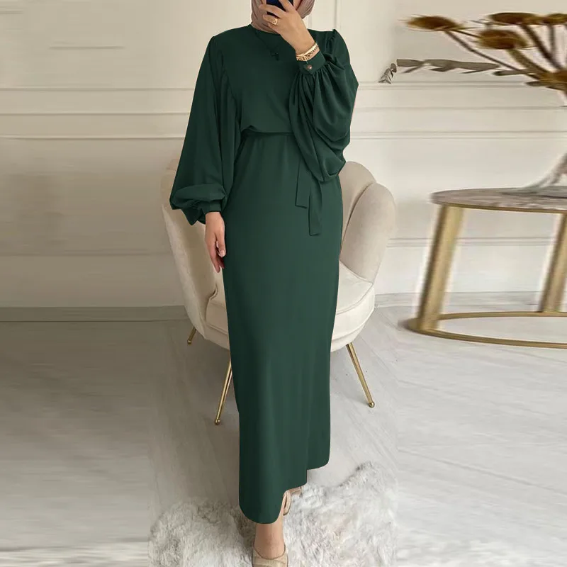 Elegant Muslim Dress For Women 2023 Spring Fashion Belted Maxi Dubai Abaya Party Solid Long  جلابيه نسائية