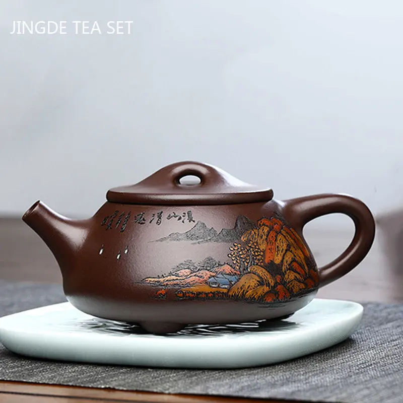 

360ml Purple Kettle Hand Teapot Ore Clay Yixing Tea Mud Filter Boutique Zisha Chinese Home Raw Purple Pot Painted Teaware