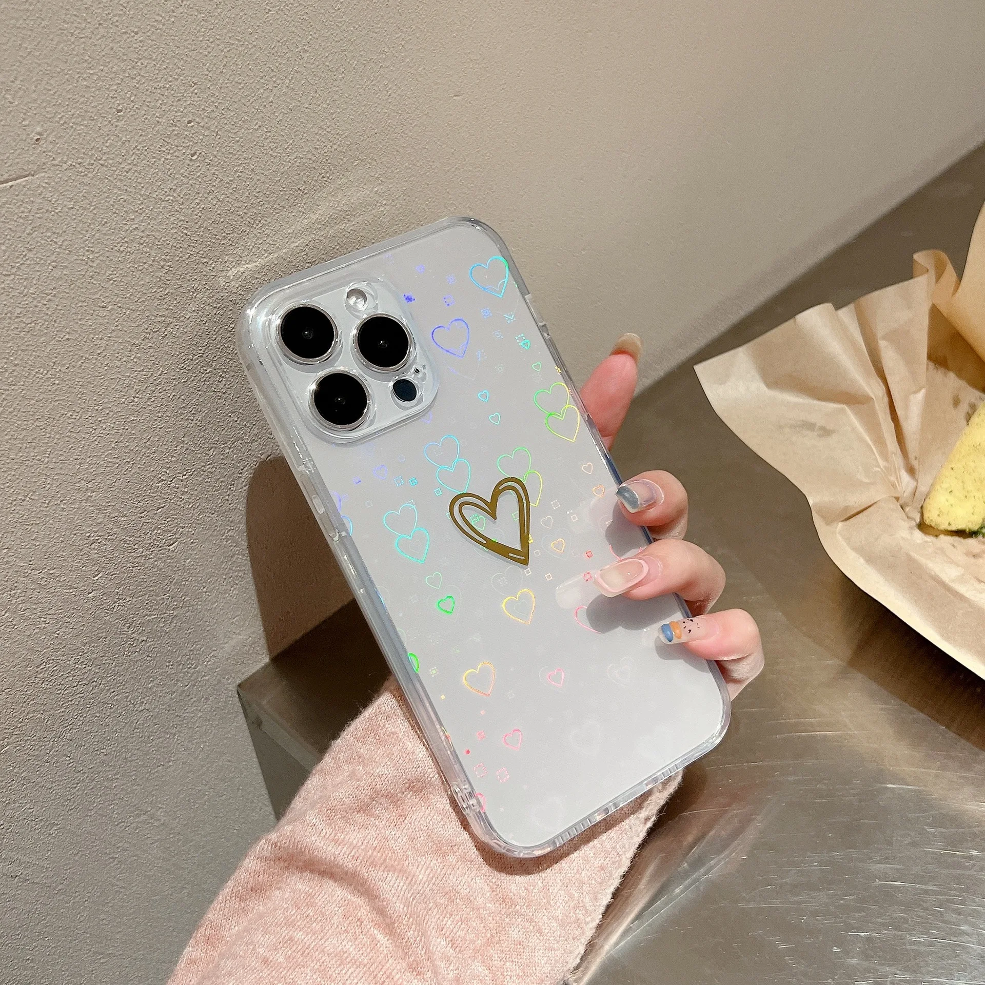 

Luxury Laser Love Heart Phone Case For iPhone 11 12 13 14 Pro Max 14 Plus Back Cover