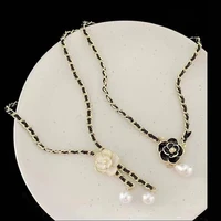 2022 fashion pearl camellia woman necklace clavicle chain vintage summer leather braid necklace luxury jewelry