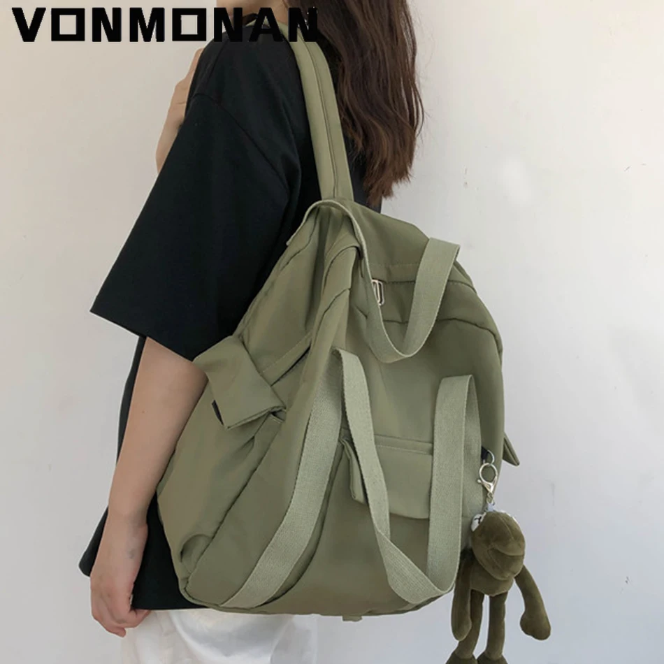 New Solid Color Women Waterproof Nylon Backpack Simple School Bag for Teenage Girl Shoulder Travel Hand Bag Book Bag Rucksack